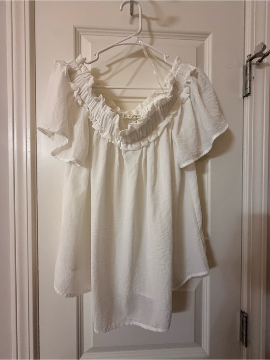 entro Tops - Entro White Off The Shoulder Ruffle Peasant Blouse Top Womens Large Boho